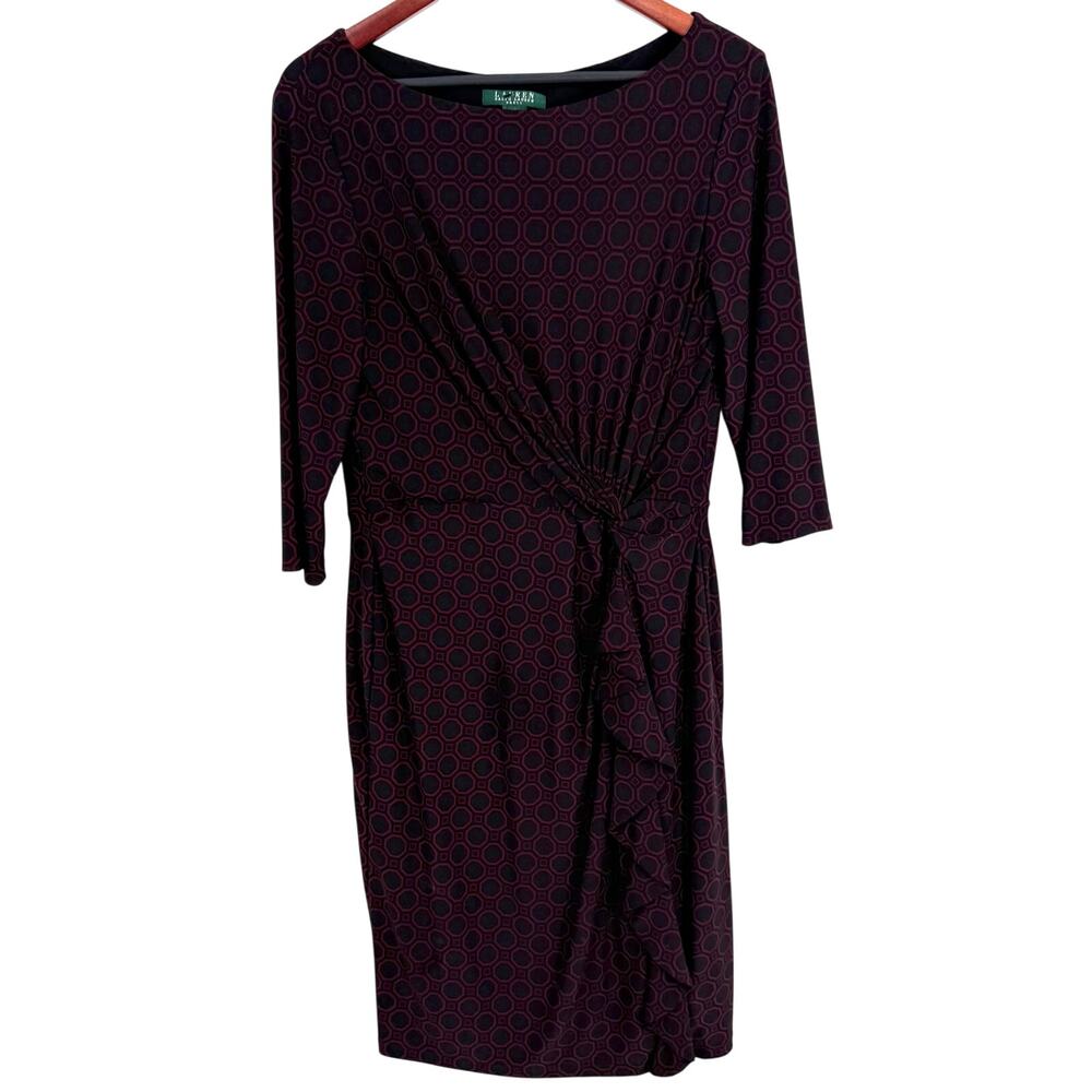 Ralph Lauren Dress Womens Sz 14 Stretchy Black Red Formal Business Dinner